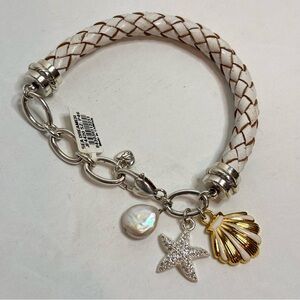 NWT Brighton Sea Dreamer Bolo Charm Braided Leather Bracelet